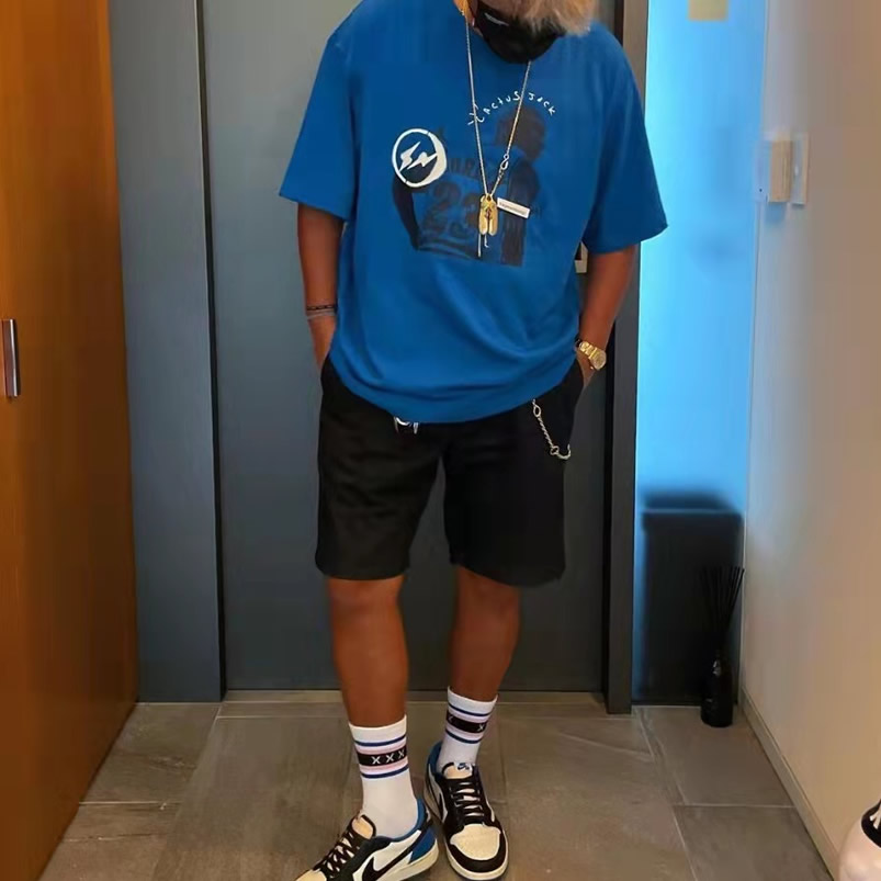 Travis Scott Cactus Jack Jordan T Shirt Khaki Desert Blue Shorts Black (2) - www.newkick.org Travis Scott Cactus Jack Jordan T Shirt Khaki Desert Blue Shorts Black (2) - www.newkick.org