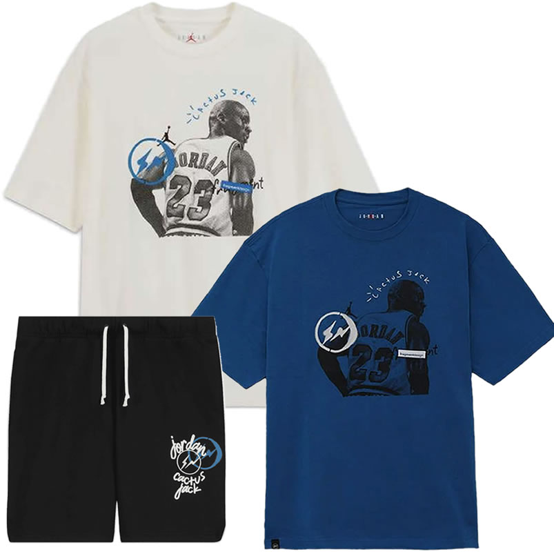 Travis Scott Cactus Jack Jordan T Shirt Khaki Desert Blue White Short (1) - www.newkick.org Travis Scott Cactus Jack Jordan T Shirt Khaki Desert Blue White Short (1) - www.newkick.org