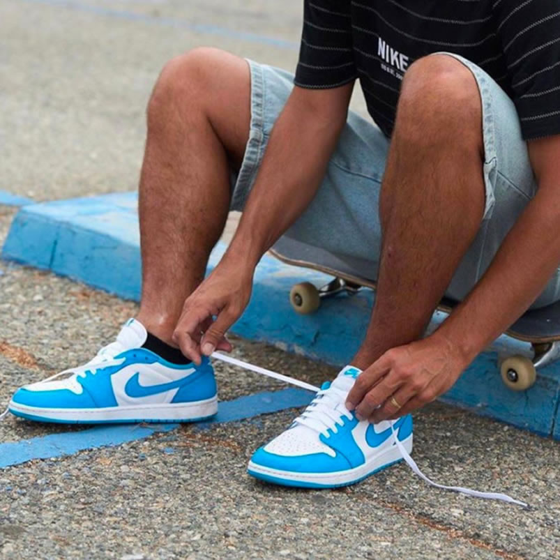 Nike Sb Air Jordan 1 Low Unc Blue On Feet (4) - www.newkick.org