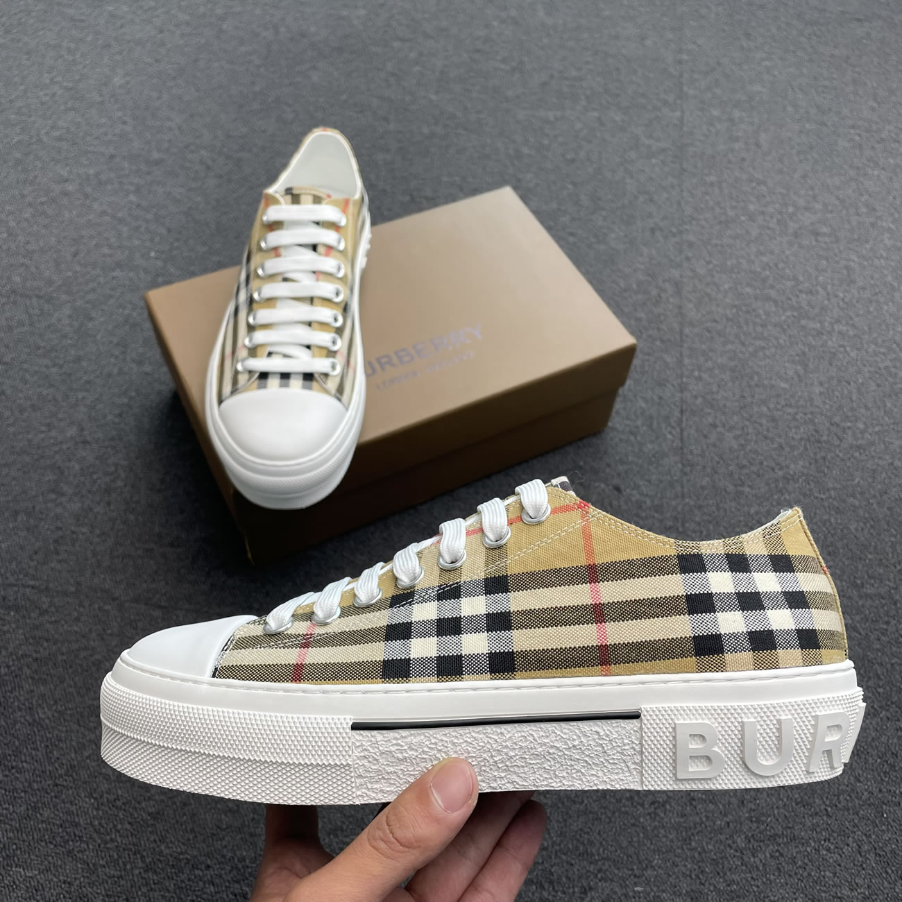 Burberry Vintage Check Cotton Sneakers Archive Beige White W 80505061 (4) - www.newkick.org