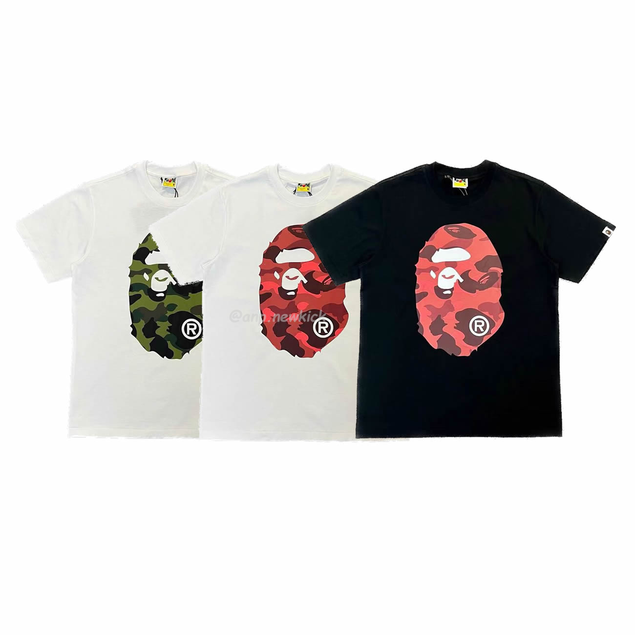 Bape Color Camo Big Ape Head Tee White Black White Green (1) - www.newkick.org
