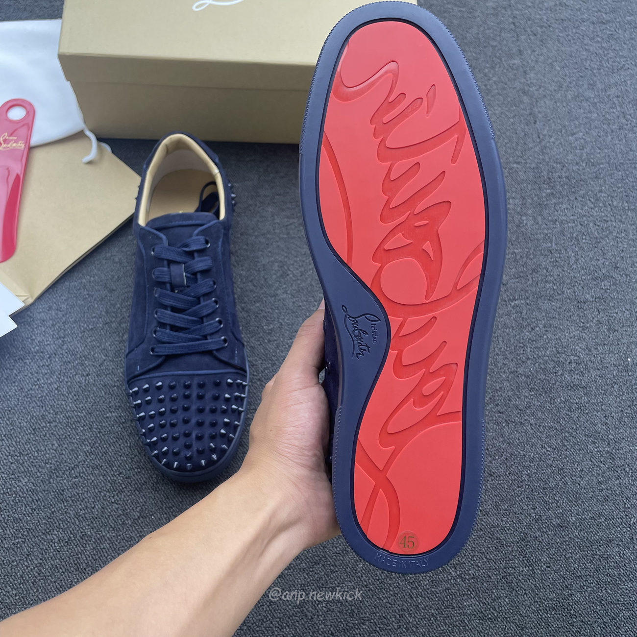 Christian Louboutin Rivet Shoe Blue Suede Calf (7) - www.newkick.org