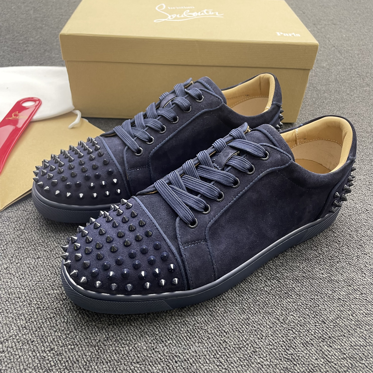 Christian Louboutin Rivet Shoe Blue Suede Calf (9) - www.newkick.org