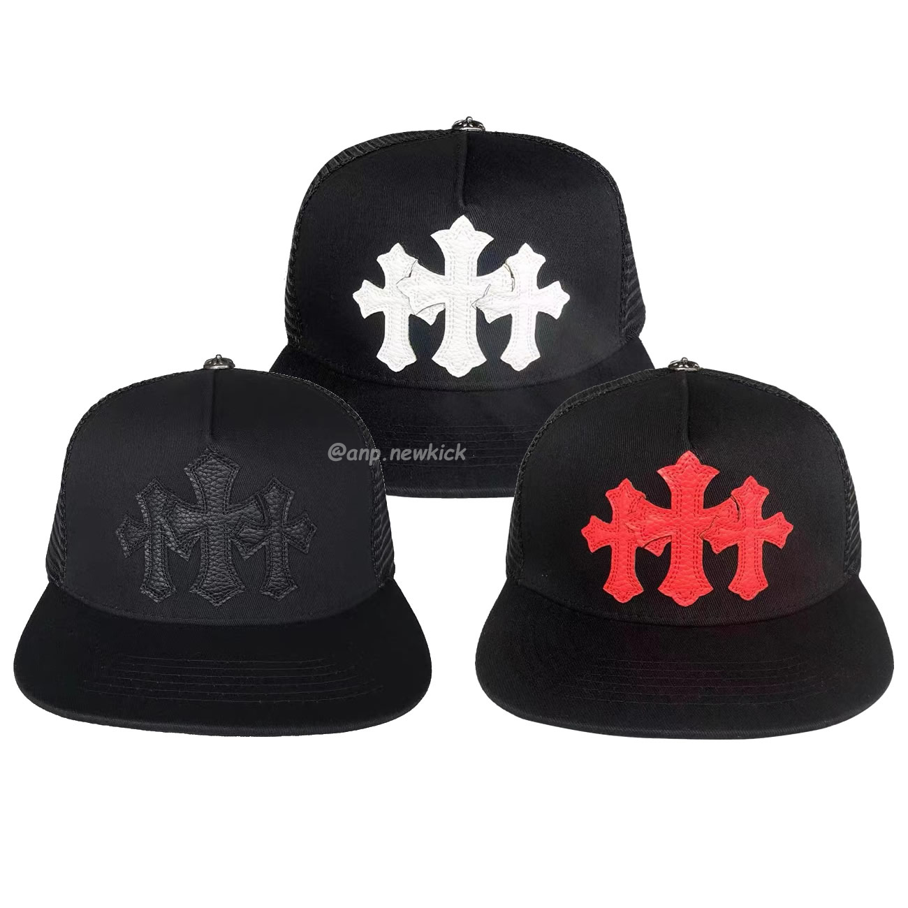 Chrome Hearts Tri Cross Black White Red Trucker Hat (1) - www.newkick.org