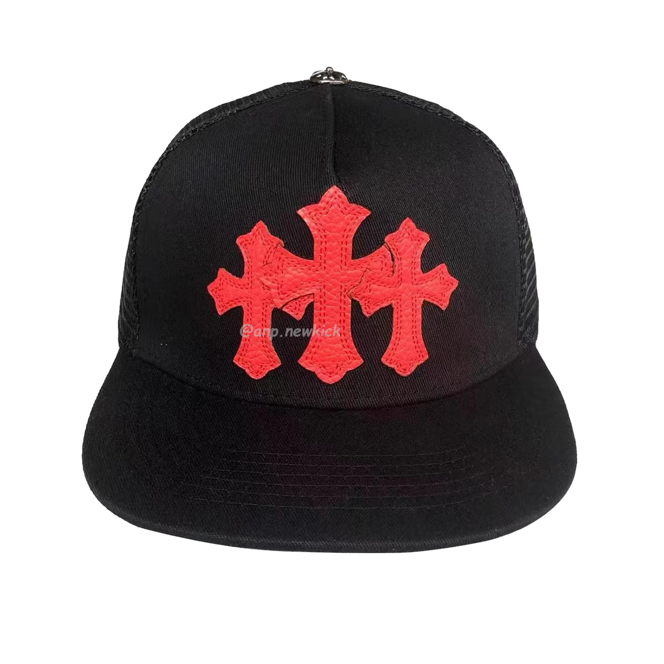 Chrome Hearts Tri Cross Black White Red Trucker Hat (3) - www.newkick.org