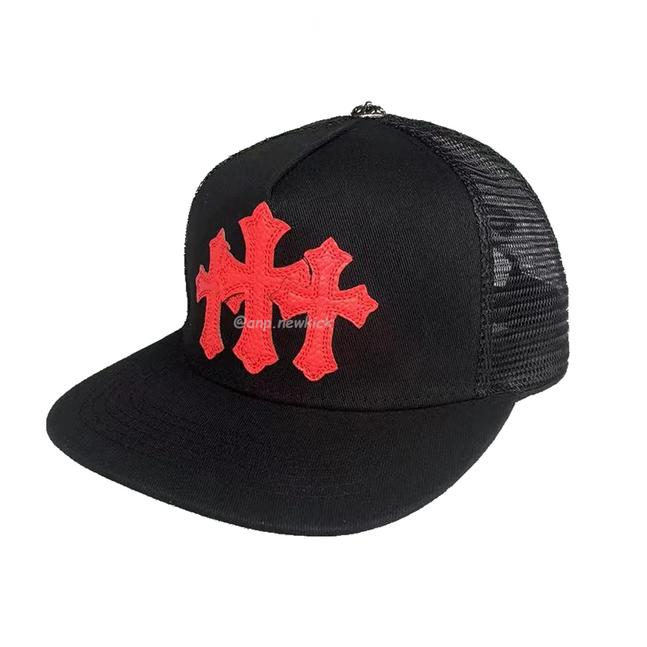 Chrome Hearts Tri Cross Black White Red Trucker Hat (8) - www.newkick.org