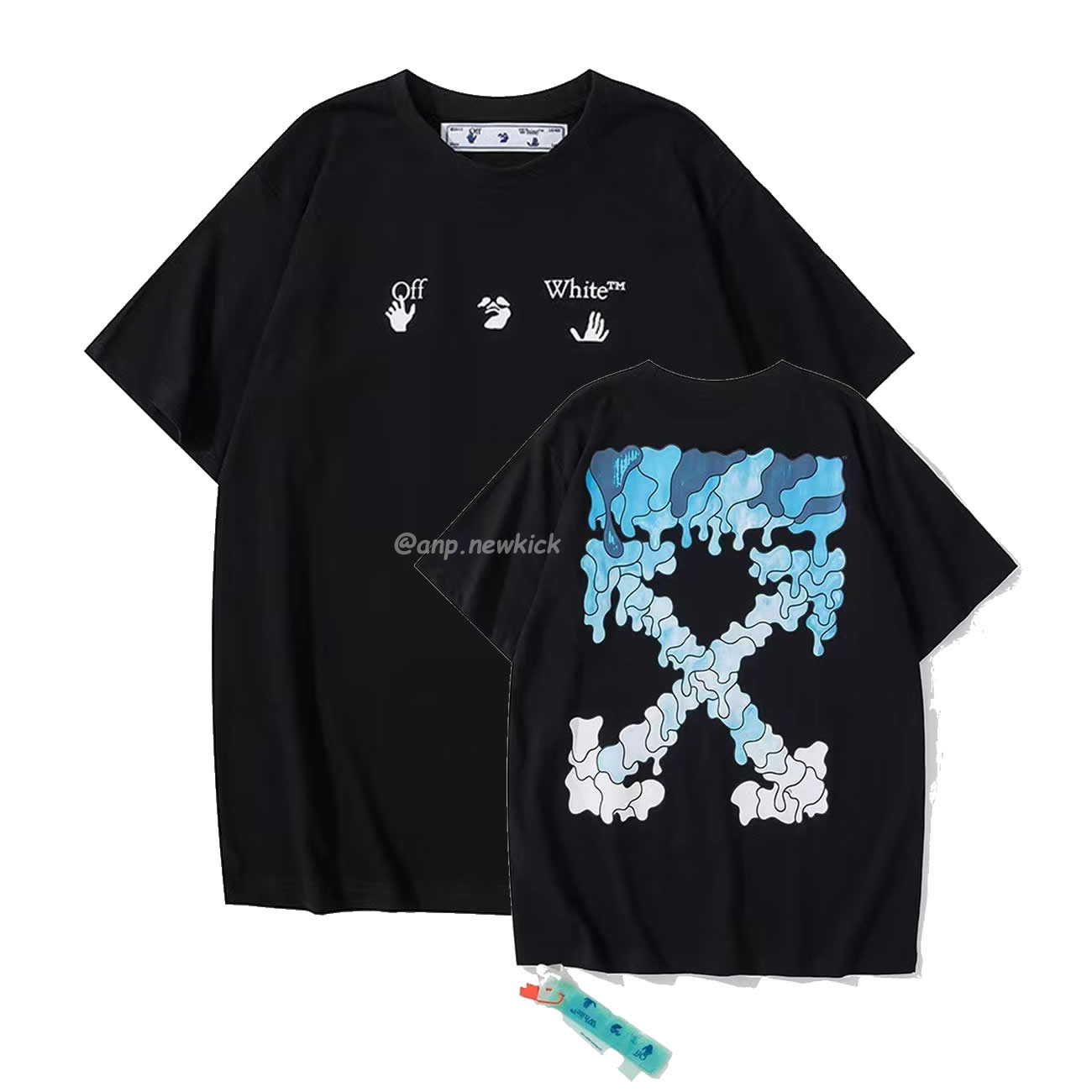 Off White White Black Blue Arrow Print Slim T Shirt (1) - www.newkick.org