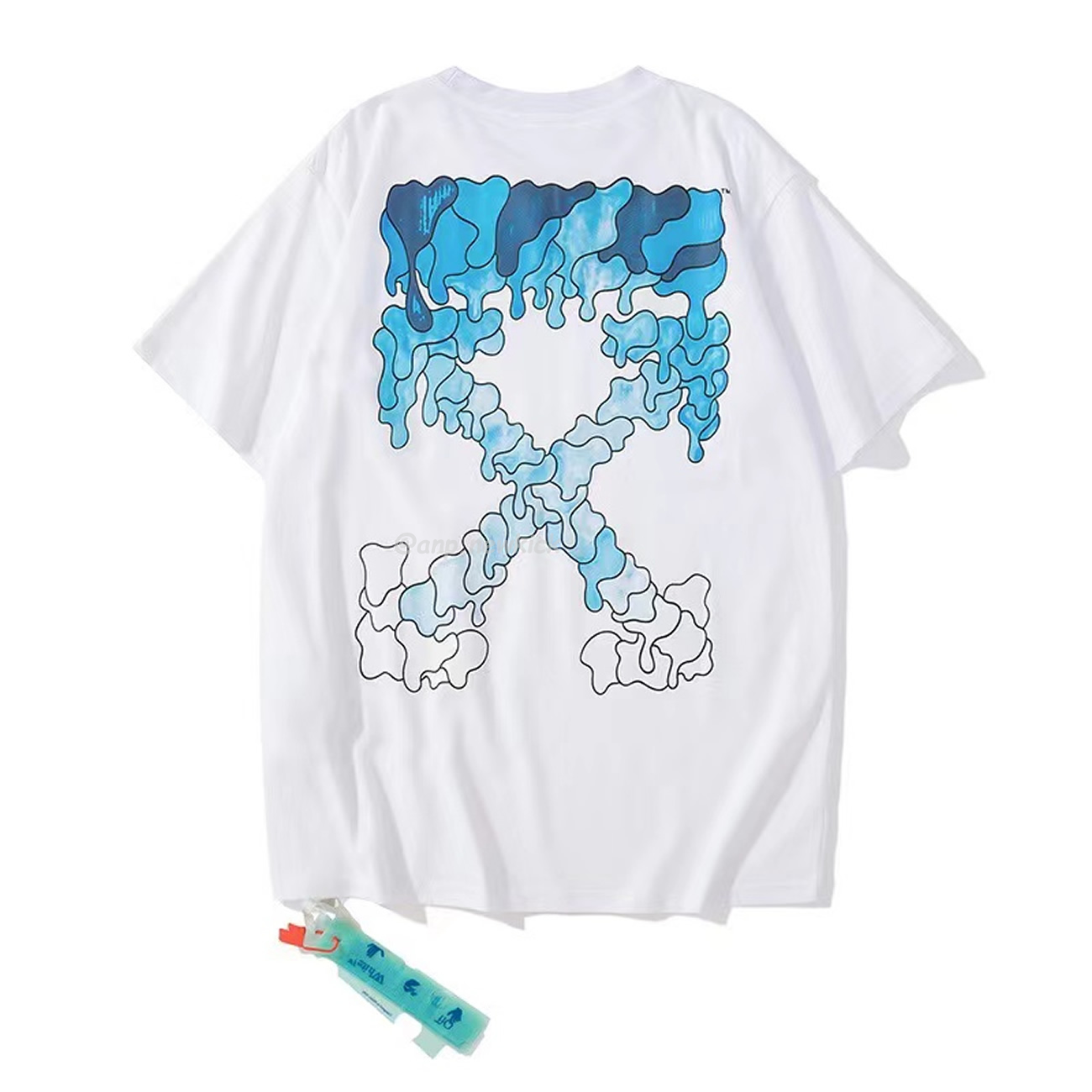 Off White White Black Blue Arrow Print Slim T Shirt (4) - www.newkick.org