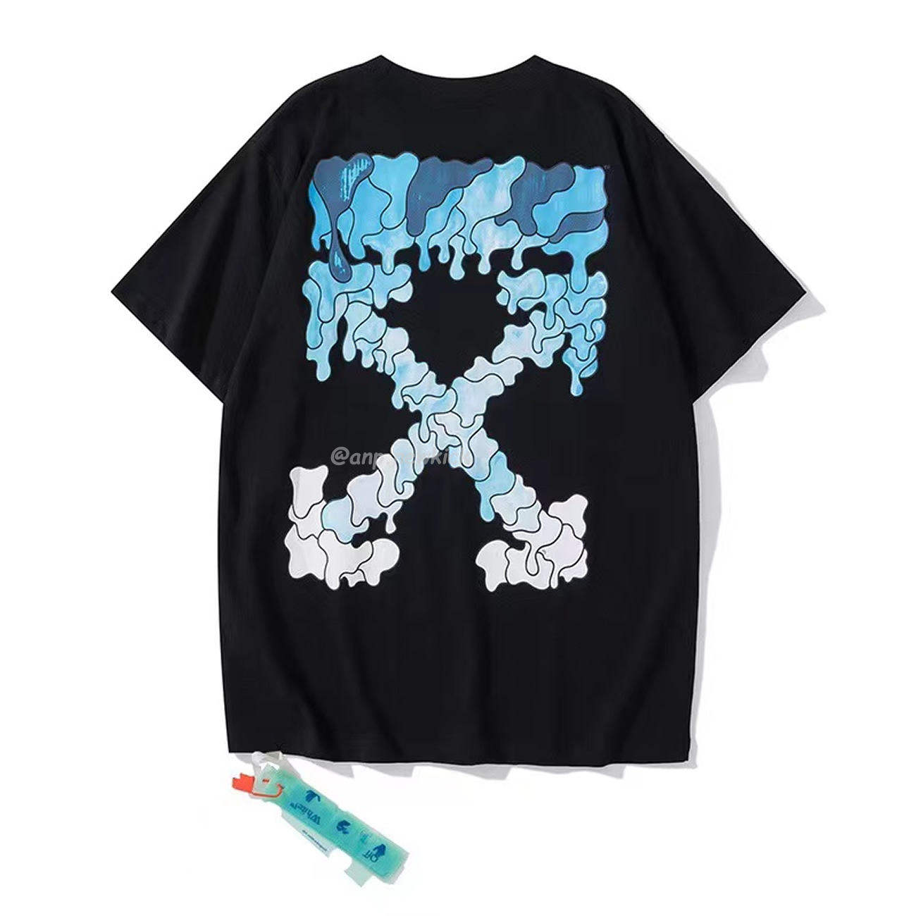 Off White White Black Blue Arrow Print Slim T Shirt (5) - www.newkick.org