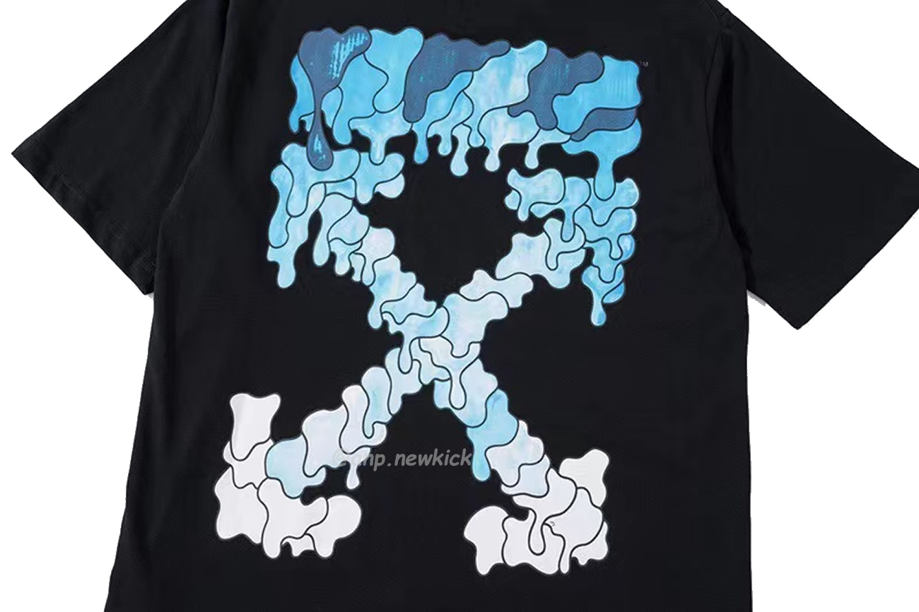 Off White White Black Blue Arrow Print Slim T Shirt (6) - www.newkick.org