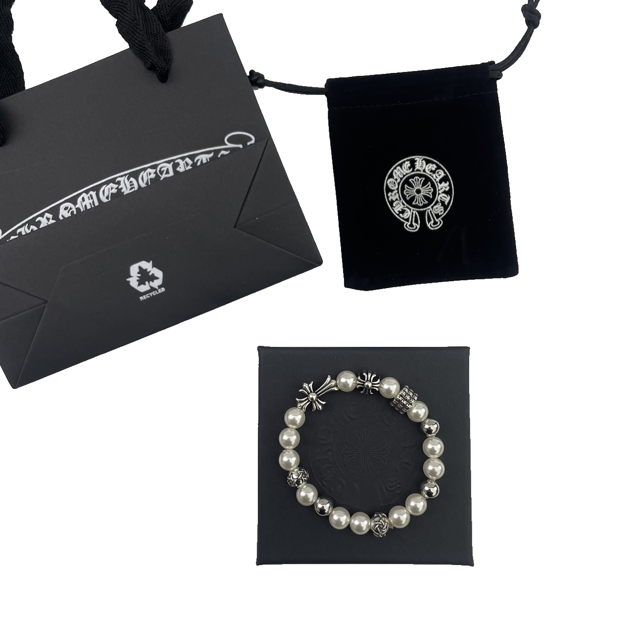 Chrome Hearts Pearl Silver Cross Flower Letter Ball Bracelet (1) - www.newkick.org