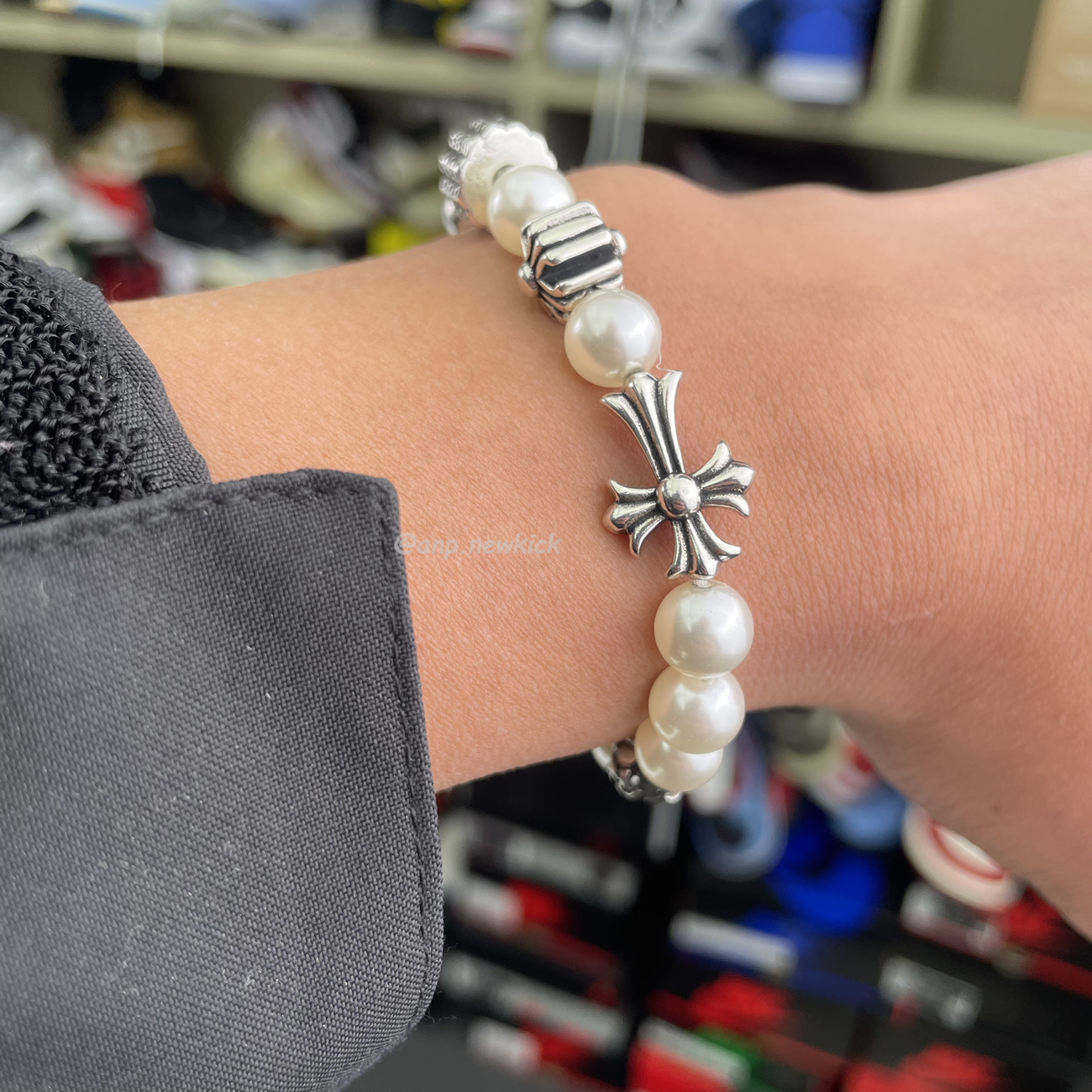 Chrome Hearts Pearl Silver Cross Flower Letter Ball Bracelet (10) - www.newkick.org