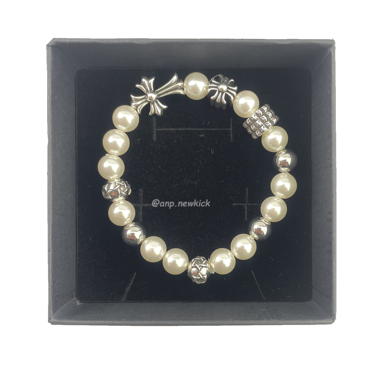 Chrome Hearts Pearl Silver Cross Flower Letter Ball Bracelet (2) - www.newkick.org