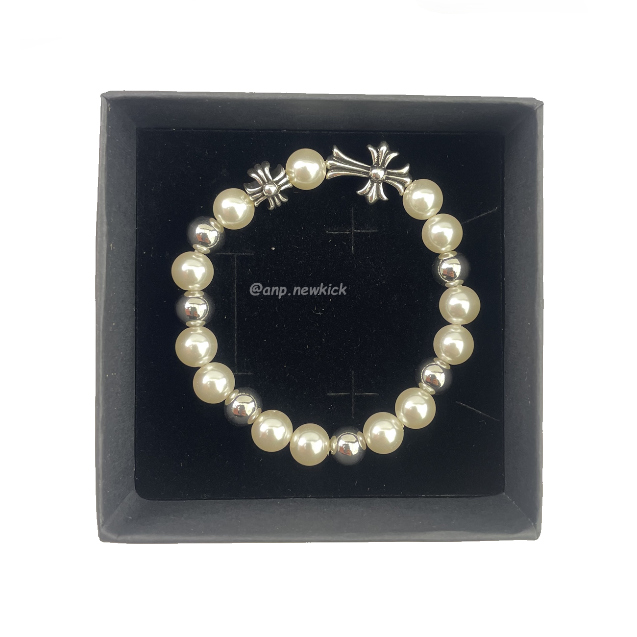 Chrome Hearts Pearl Silver Cross Flower Letter Ball Bracelet (4) - www.newkick.org