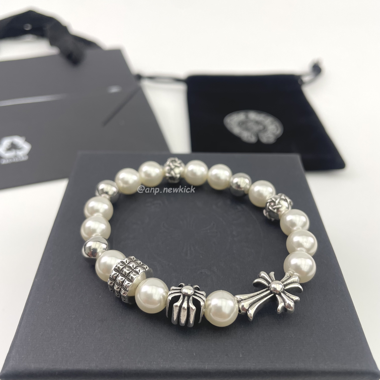 Chrome Hearts Pearl Silver Cross Flower Letter Ball Bracelet (9) - www.newkick.org