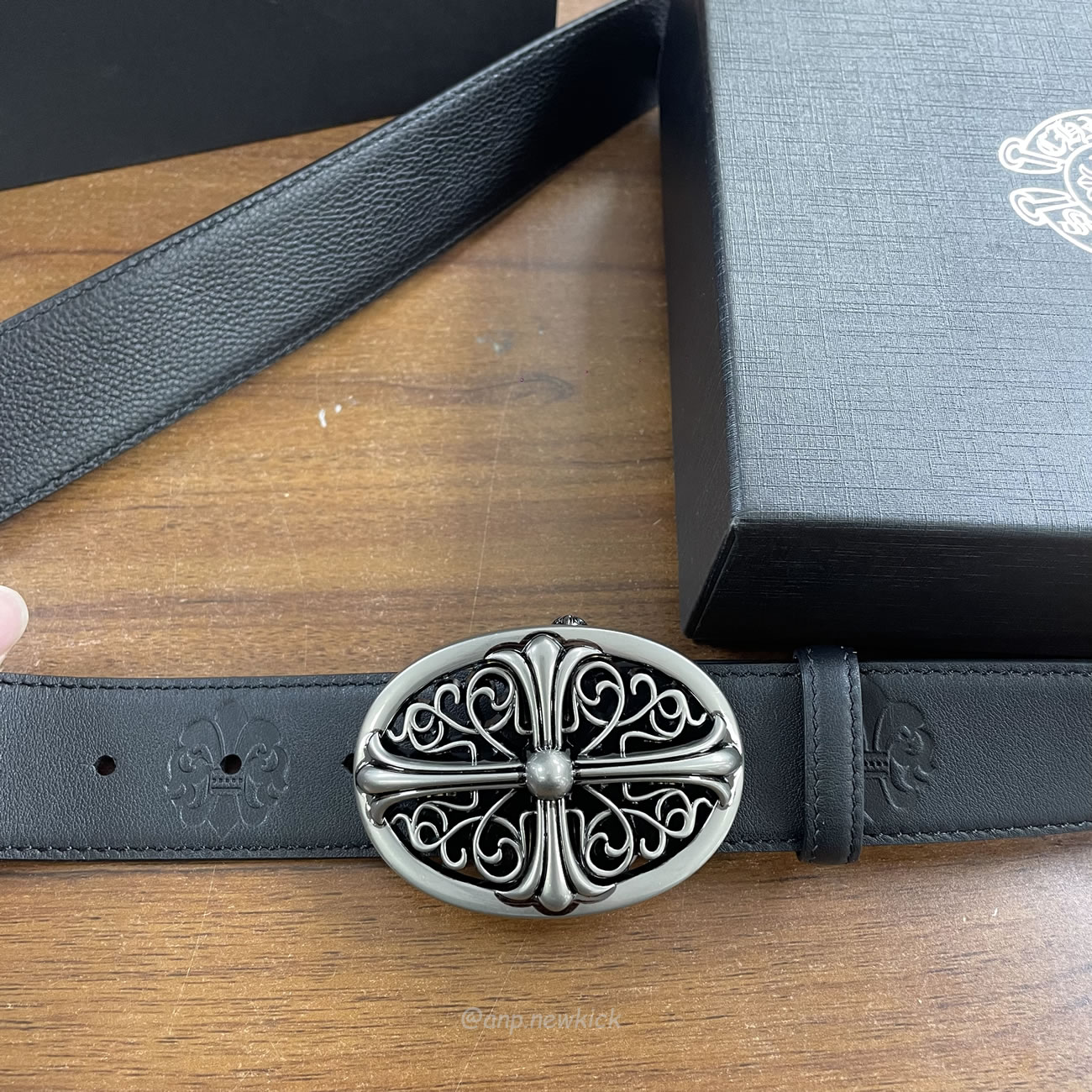 Chrome Hearts Classic Oval Cross Leather Belt Black (6) - www.newkick.org