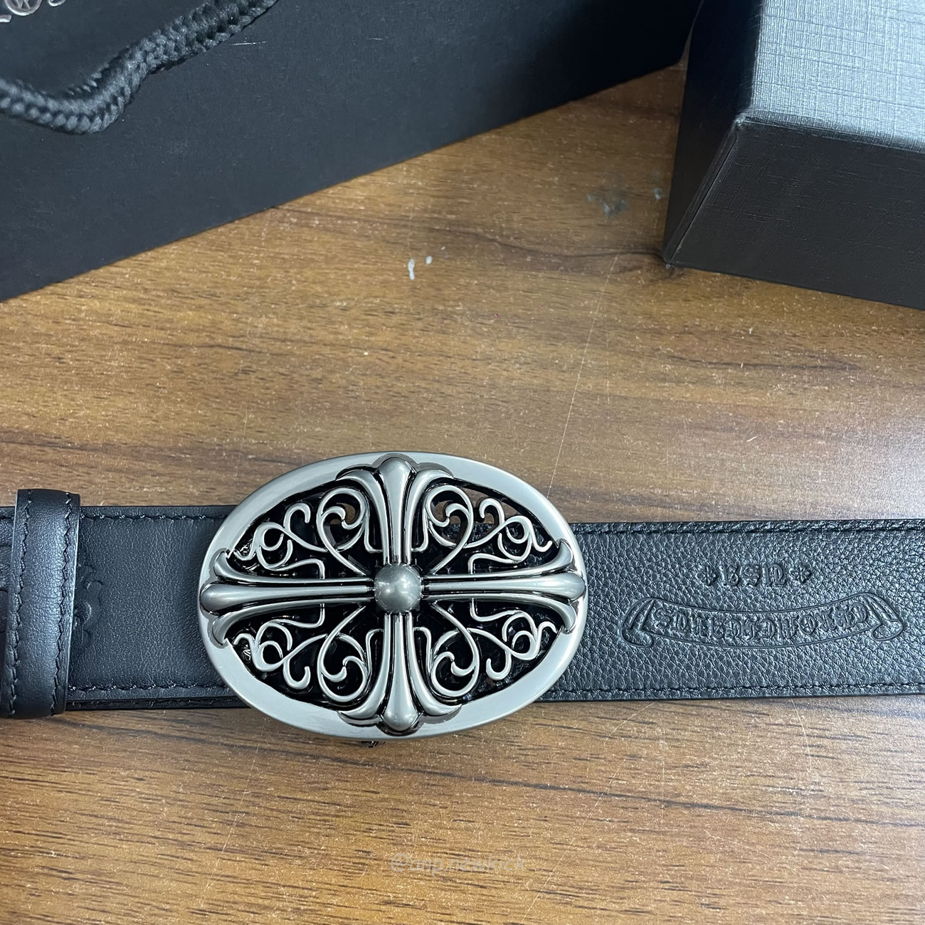 Chrome Hearts Classic Oval Cross Leather Belt Black (7) - www.newkick.org