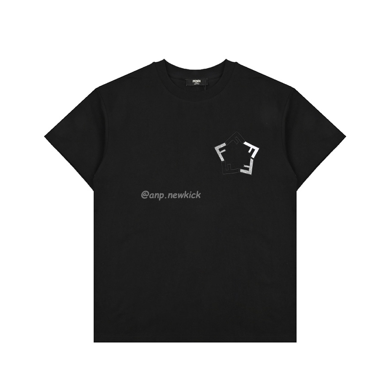 Fendi Pentagonal F Embroidered Flocked Round Neck Short Sleeved T Shirt (2) - www.newkick.org