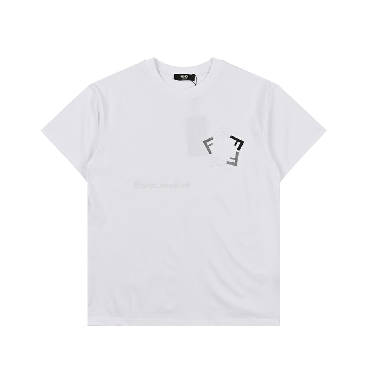 Fendi Pentagonal F Embroidered Flocked Round Neck Short Sleeved T Shirt (4) - www.newkick.org