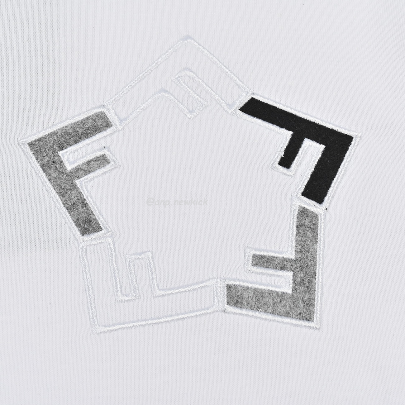 Fendi Pentagonal F Embroidered Flocked Round Neck Short Sleeved T Shirt (8) - www.newkick.org