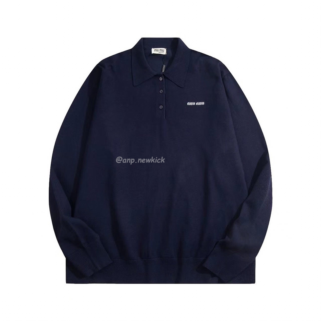 Miu Miu Logo Embroidery Polo Top In Navy (1) - www.newkick.org