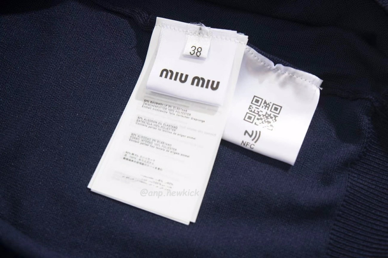 Miu Miu Logo Embroidery Polo Top In Navy (2) - www.newkick.org