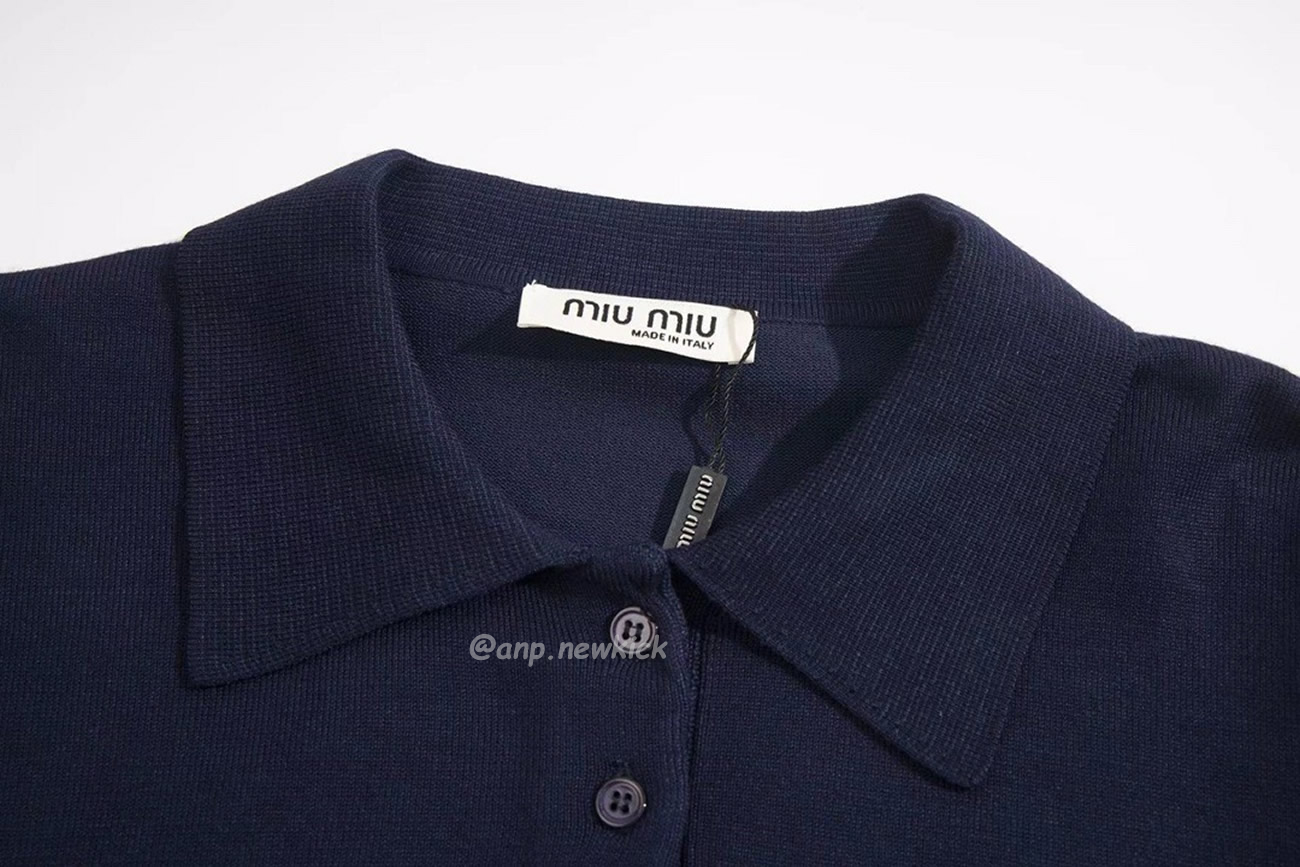 Miu Miu Logo Embroidery Polo Top In Navy (6) - www.newkick.org