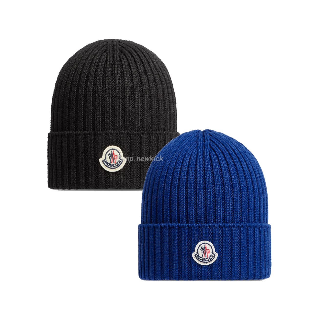 Moncler Logo Patch Ribbed Knit Beanie Black Blue (1) - www.newkick.org