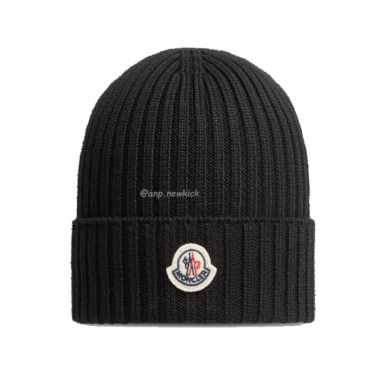 Moncler Logo Patch Ribbed Knit Beanie Black Blue (2) - www.newkick.org