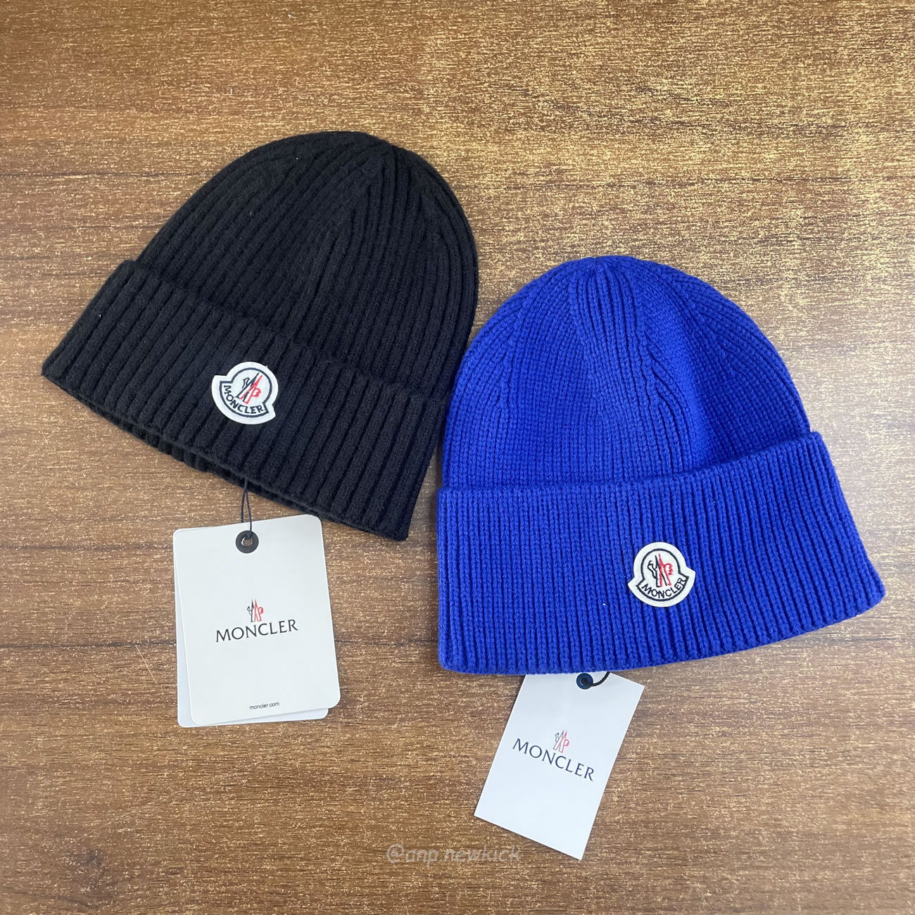 Moncler Logo Patch Ribbed Knit Beanie Black Blue (5) - www.newkick.org