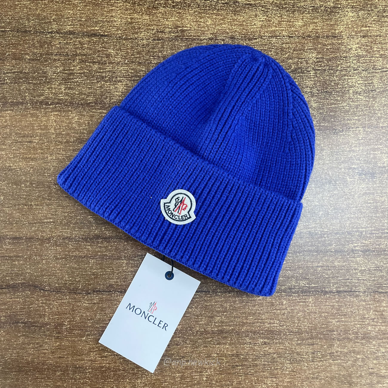 Moncler Logo Patch Ribbed Knit Beanie Black Blue (6) - www.newkick.org