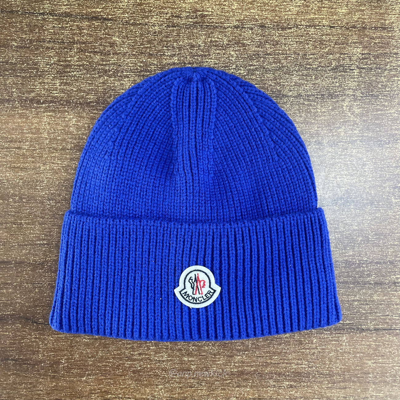 Moncler Logo Patch Ribbed Knit Beanie Black Blue (7) - www.newkick.org