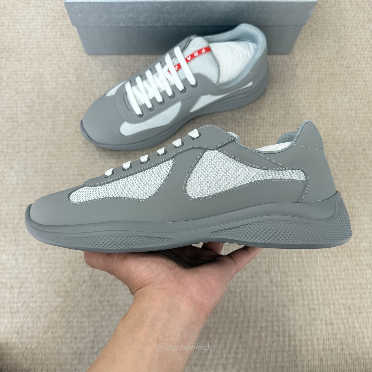 Prada Logo Lacing Low Cut Sneakers In Gray Steel Sneakers (3) - www.newkick.org Prada Logo Lacing Low Cut Sneakers In Gray Steel Sneakers (3) - www.newkick.org