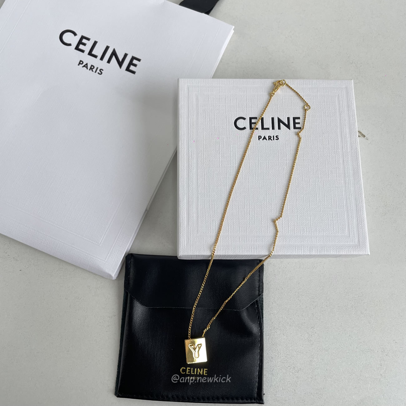 Celine Gold Brass Alphabet Y Neck Chain (6) - www.newkick.org