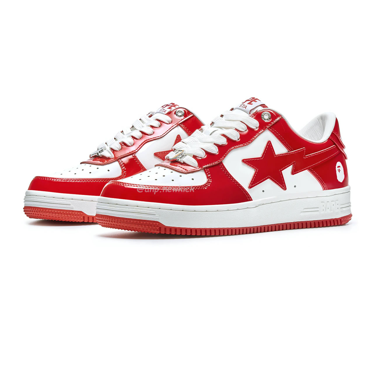 A Bathing Ape Bape Sta Patent Leather White Red 1i70 291 021 (4) - www.newkick.org