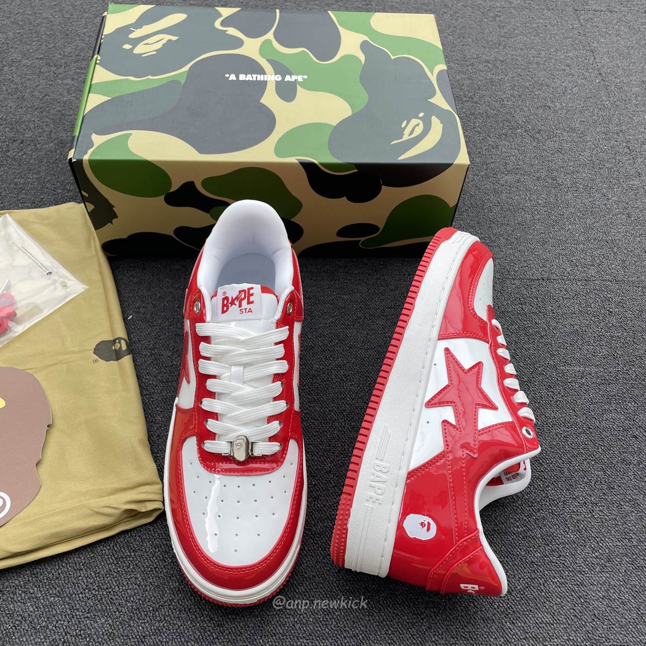 A Bathing Ape Bape Sta Patent Leather White Red 1i70 291 021 (7) - www.newkick.org