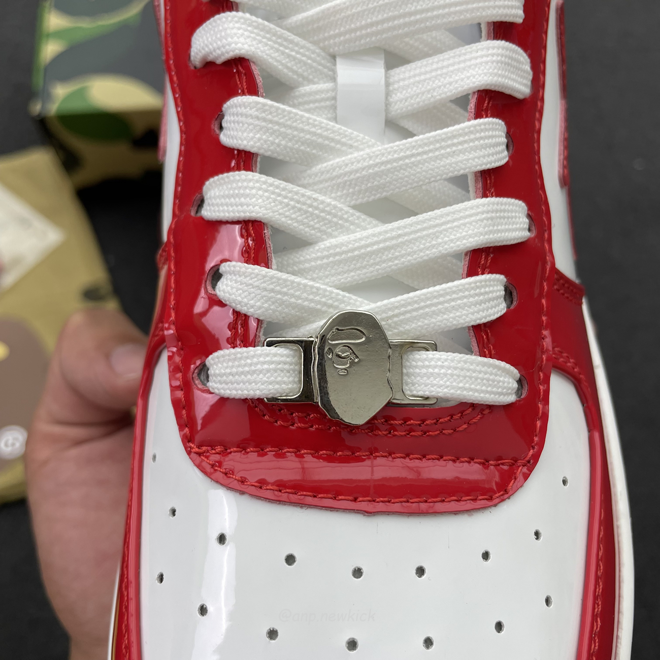 A Bathing Ape Bape Sta Patent Leather White Red 1i70 291 021 (8) - www.newkick.org