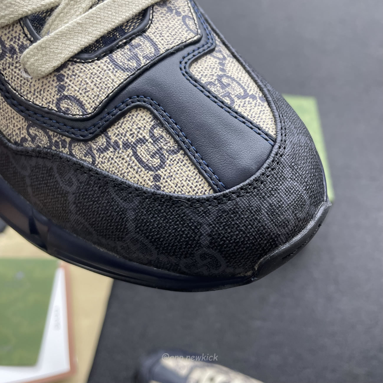 Gucci Blue Rhyton Gg Print Leather And Canvas Sneakers (2) - www.newkick.org Gucci Blue Rhyton Gg Print Leather And Canvas Sneakers (2) - www.newkick.org