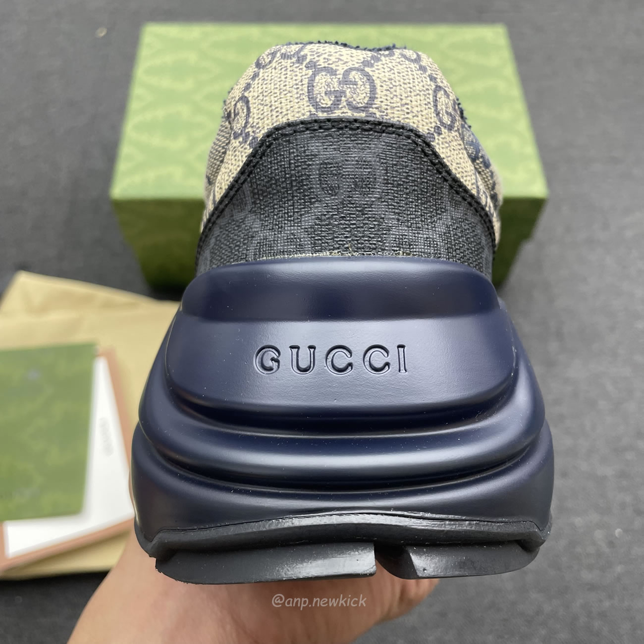 Gucci Blue Rhyton Gg Print Leather And Canvas Sneakers (3) - www.newkick.org Gucci Blue Rhyton Gg Print Leather And Canvas Sneakers (3) - www.newkick.org