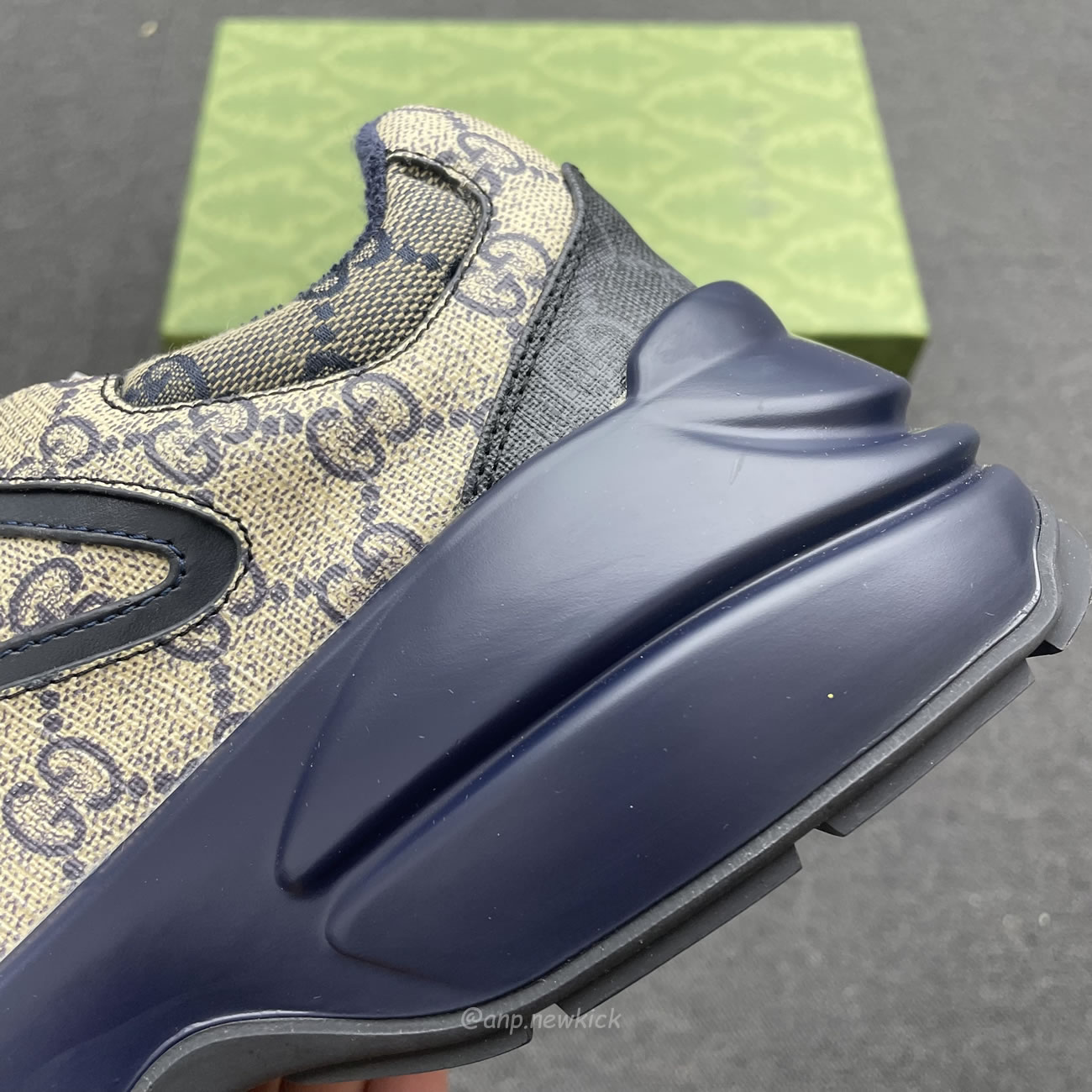 Gucci Blue Rhyton Gg Print Leather And Canvas Sneakers (5) - www.newkick.org Gucci Blue Rhyton Gg Print Leather And Canvas Sneakers (5) - www.newkick.org