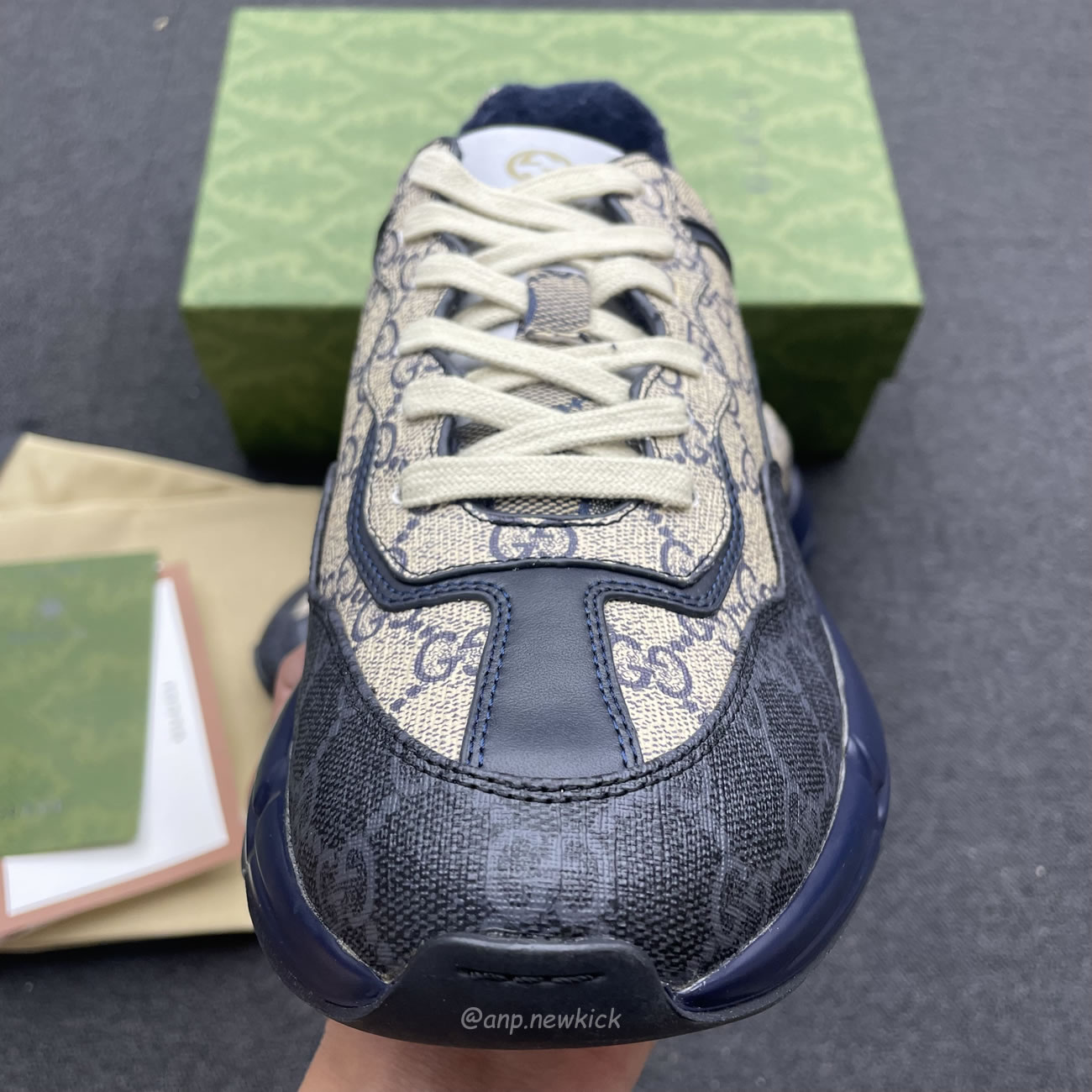 Gucci Blue Rhyton Gg Print Leather And Canvas Sneakers (7) - www.newkick.org Gucci Blue Rhyton Gg Print Leather And Canvas Sneakers (7) - www.newkick.org