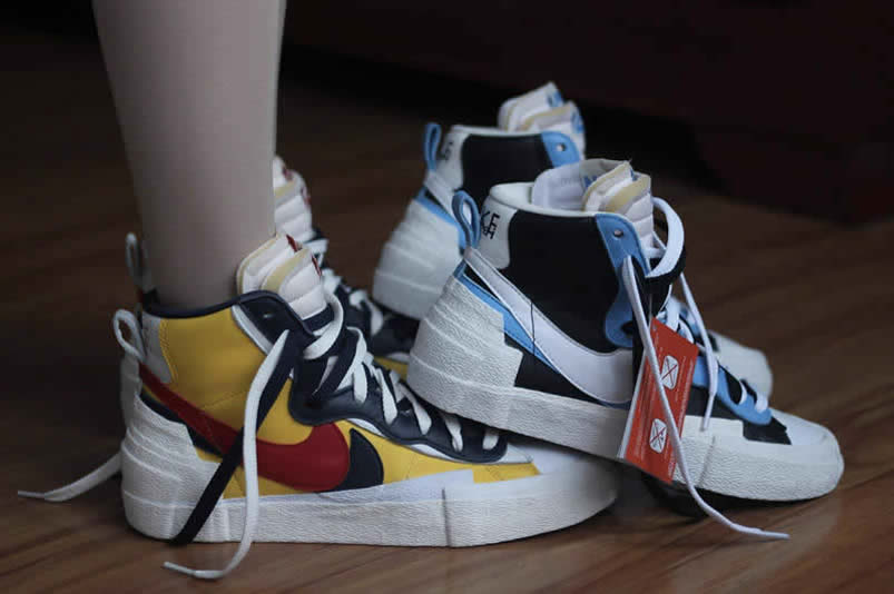 Sacai Nike Blazer Mid On Feet Navy Blue Bv0072 001 Yellow Bv0072 700 (3) - www.newkick.org
